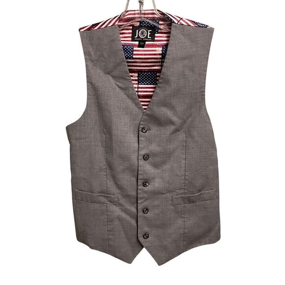 Joe Joseph Abboud Wool Vest American Flag Back Gray Size 34 Small - Picture 1 of 4